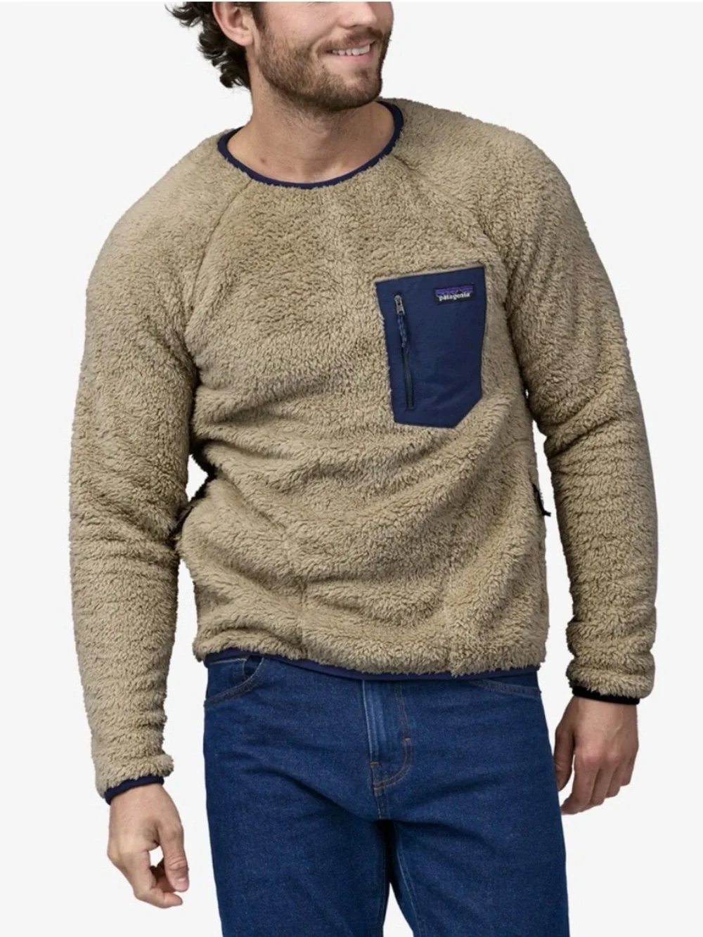 Patagonia Los Gatos Beige Soft Deep Pile Fleece Crewneck Pullover Sweater
